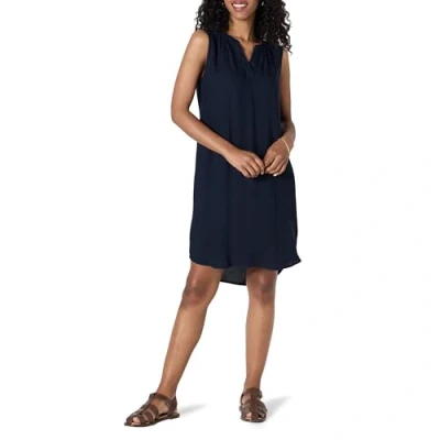Image of Amazon Essentials Women&#039;s Sleeveless Woven Shift Dress, Navy, XXL