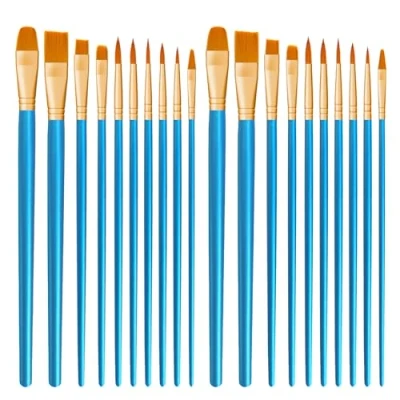 Image of CNMTCCO Paint Brushes 20 PCS Nylon Hair Set for Acrylic Oil Watercolor Gouache Painting Face Children and Adults (Blue)