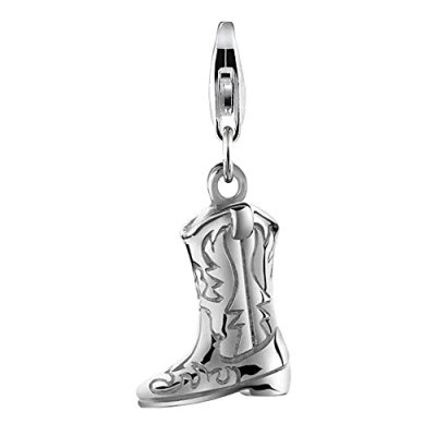 Image of Nenalina 713216 000 Western Cowboy Boots Charm Pendant in 925 Sterling Silver for All Standard Bracelets