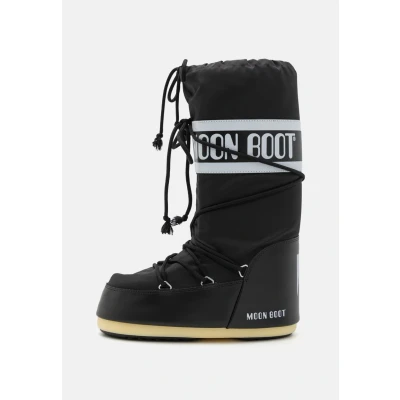 Image of Moon Boot ICON Unisex Laceup boots, Size: 6 7.5, Black Imitation leather/ textile