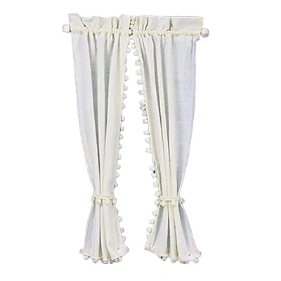 Image of Melody Jane Dolls House Cream Curtains on Rail Miniature 1:12 Scale Window Accessory