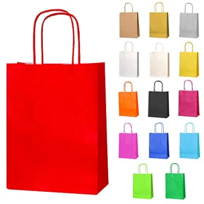 Image of Thepaperbagstore 10 Small Red Paper Party Bags With Handles Colourful Gift for Christmas, Kids Parties, Birthdays, Weddings, Baby Showers, Hen Parties and Sweets 18x22x8cm