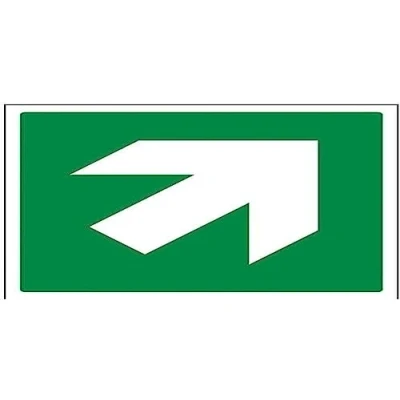 Image of V Safety Green Diagonal Arrow Fire Exit Sign 200mm x Self Adhesive Vinyl