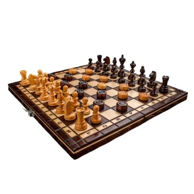 Image of Prime Chess Hand Crafted Cherry Wooden And Draughts Set 35cm x