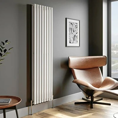 Image of 1800 High Anthracite &amp; White Double Oval Tube Central Heating Radiators. Vertical column Panel Heater (White x 480 Double)