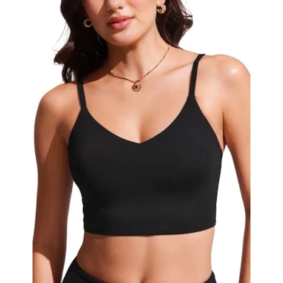 Image of CRZ YOGA Women&#039;s Bikini Tops Adjustable Spaghetti Straps Swimsuit Padded Athletic Bathing Suit Black 10