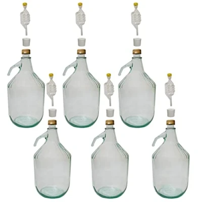 Image of DIAH DO IT AT HOME 6 x 5L Glass Demijohn with Screw Cap and Airlock Bung Fermentation Carboy Cider Wine Making Storage