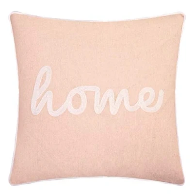Image of Red Rainbow Modern Blush Pink Linen Feel Design 18 inch Single Cushion Cover with Home Embroidered and Matching Piping