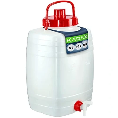 Image of KADAX Water Canister, Plastic Dispenser with Tap and Vent, Camping Container Airtight Cap, Carrier Handle (15L)