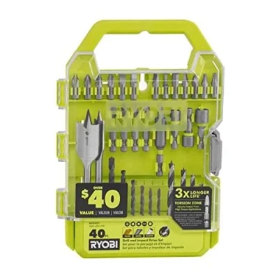 Image of RYOBI Drill and Impact Drive Kit (40 Piece) Wood Metal Nuts Bolts