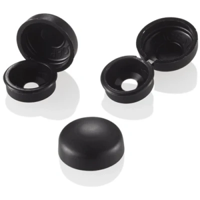 Image of Pack of 50, 6/8g Black Hinged One Piece Plastic Screw Cover Caps (Small, 6/8g)