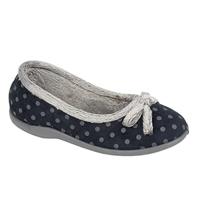 Image of Sleepers Womens Louise Polka Dot Memory Foam Bow Slippers Navy 5 UK
