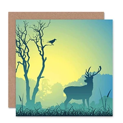 Image of Wee Blue Coo Stag Autumn Deer Animal Bird Illustration Birthday Sealed Greeting Card Plus Envelope Blank inside