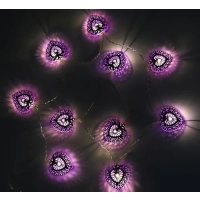 Image of Christmas Concepts® 10 Warm White LED Metal Filigree Purple Heart Shaped Lights