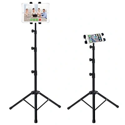 Image of iPad Tripod Stand, Height Adjustable Tablet Floor Holder Stand with 360 Rotating Mount for iPad, Mini, Pro, Air and other 5.5 12.9 Phone