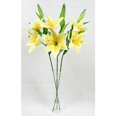 Image of Artificial Lily Spray 3 Stems in Yellow Realistic Looking Flowers
