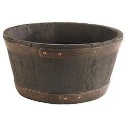 Image of OAK LIKE BLACKSMITH BARREL PLASTIC PLANTER PLANT POT TUB GARDEN PATIO OUTDOOR
