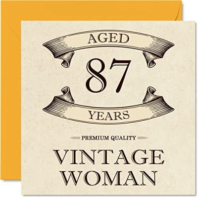 Image of Vintage 87th Birthday Cards for Women Aged 87 Years Fun Card Mum Sister Wife Granny Nanny Grandma Auntie, 145mm x Ladies Greeting Cards,