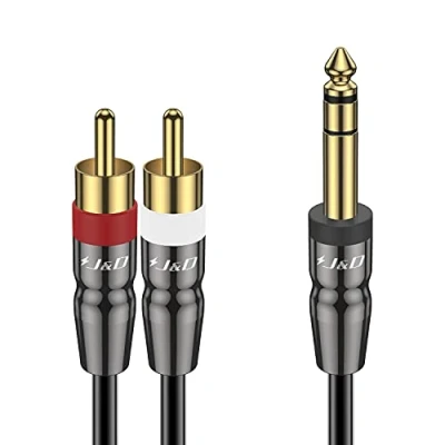 Image of J&amp;D 6.35mm TRS to Dual RCA Audio Cable, Copper Shell Heavy Duty 1/4 inch Male 2 Stereo Y Splitter 1.8 Meter