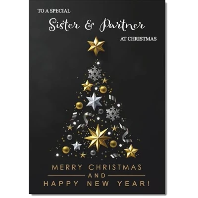 Image of doodlecards Sister and Partner Christmas Card Black Abstract Tree Large A4 Size for &amp; with Plain Envelope