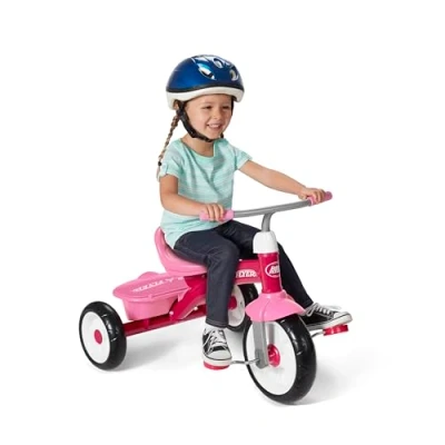 Image of Radio Flyer 421PZ Pink Kids Trike, Outdoor Toddler Tricycle with Covered Bin Pink, Children Ride On Toy Adjustable Seat, Quiet Wheels