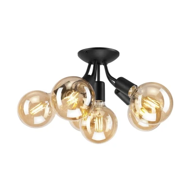 Image of Viggo Multi Arm Semi Flush Ceiling Light Black, 6x E27