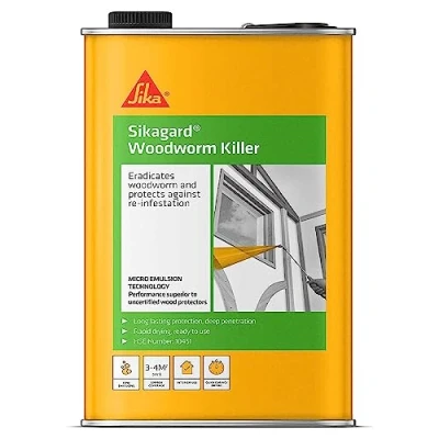 Image of Sika Sikagard Woodworm Killer Eradicates and Protects Against Re Infestation Fast Drying Non Flammable Clear 5 Litre