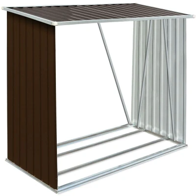 Image of vidaXL Garden Log Storage Shed Galvanised Steel 163x83x154 cm Brown