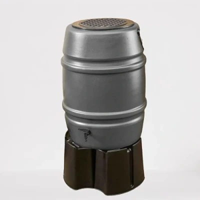 Image of 168L Standard Water Butt, Grey Rain Barrel Collection, Includes With Tap &amp; Lid (Stand Not Included)