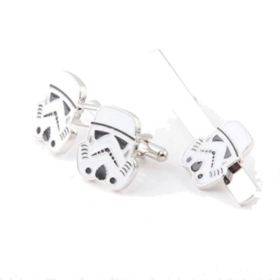 Image of Goodygold Star Wars Stormtrooper Cufflinks Tie Clip Set Starwars Costume Accessories Pin Bar