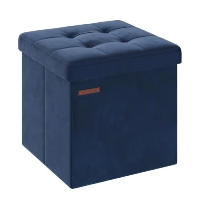Image of SONGMICS Storage Ottoman, Foldable Small Ottoman Foot Rest, 38 x cm Stool, with Storage, Load up to 300 kg, for Living Room, Bedroom, Dorm, Midnight Blu LSF227Q51