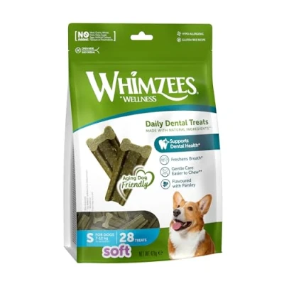 Image of WHIMZEES By Wellness Soft, Dental Sticks for Small Dogs, Size S, 28 pieces, Soft Texture, Suitable Senior Grain Free, Natural, Flavoured with Parsley