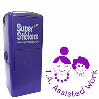 Image of Superstickers Teacher Stamp Education Marking Reward Stamps for School T. A. Assisted Work 2 Impression Size Approx. 23x23 mm Violet Ink