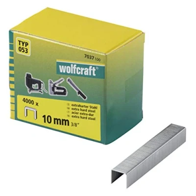 Image of wolfcraft 4,000 Broad Back Staples, Extra Hard Steel, Type 053, 10 mm I 7037100 Ideal for fastening fabric, textiles and thin strips of wood