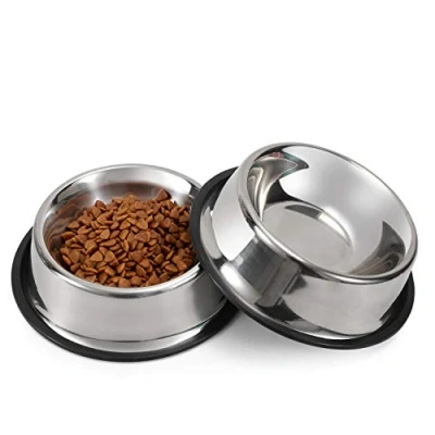 Image of WERFORU 2 Pack Stainless Steel Dog Bowls, Puppy Cat Pet Bowls for Food and Water, Silver Large Size
