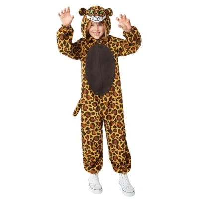 Image of amscan 9916842 Childs Leopard All In One Jumpsuit Fancy Dress Costume (Age 10 12 Years)