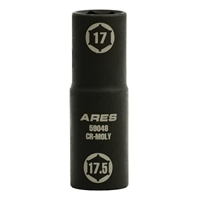 Image of ARES 59048 1/2 inch Drive 17 x 17.5mm Half Size Lug Nut Flip Socket Impact Grade Chrome Moly Steel Remove Warped, Damaged, and Bloated Capped Nuts