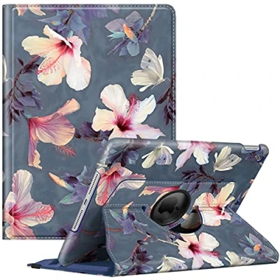 Image of FINTIE Rotating Case for iPad 9th Gen 2021/ 8th 2020/ 7th 2019, 10.2 inch 360 Degree Rotate Smart Protective Stand Cover w/Pencil Holder, Support Auto Sleep/Wake, Blooming Hibiscus