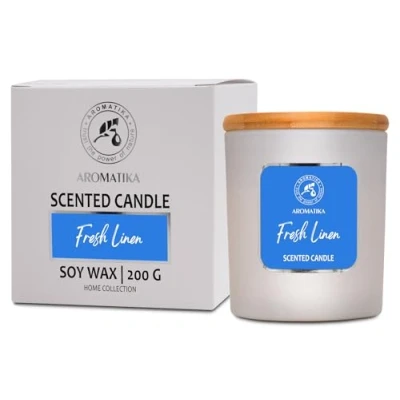 Image of Scented Candle Fresh Linen 200g Soy Wax Home Aromatherapy Pure and Scent Air Freshener Gift Idea for Christmas Birthday