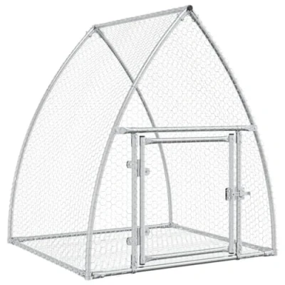 Image of vidaXL Galvanised Steel Rabbit Cage, Silver 100x105x120 cm Outdoor Hutch/Enclosure for Small Animals with Secure Lock, Mesh Ventilation
