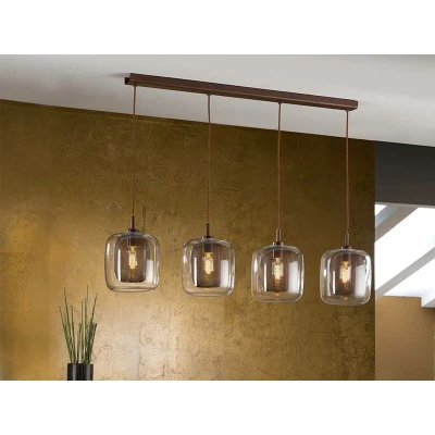 Image of Fox 4 Light Crystal Hanging Ceiling Mesh Pendant Brown, E27