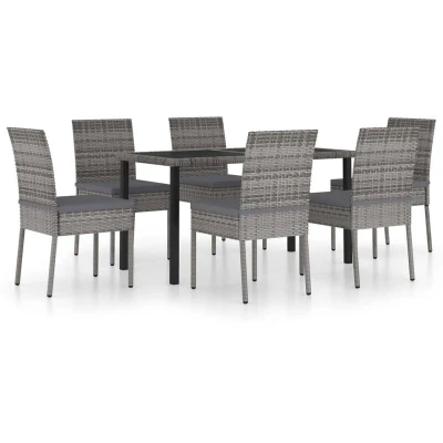 Image of vidaXL 7 Piece Outdoor Dining Set with Cushions Poly Rattan Grey