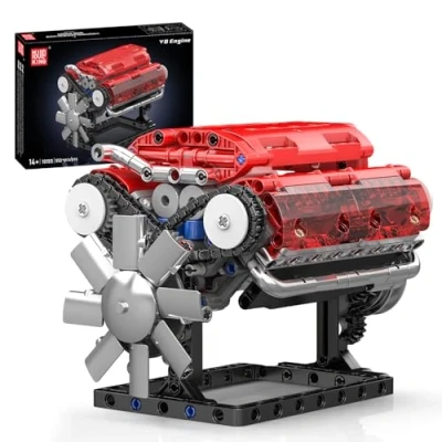 Image of Mould King 10155 V8 Engine Building Blocks Set, Build Your Own Mini That Work, 8 Cylinder Petrol Car Replica Model Kit for Kids, Teens, &amp; Hobby Adults (535 Pcs)