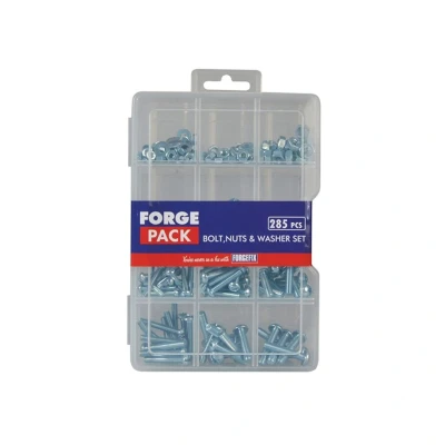 Image of ForgePack Bolts w/Nuts &amp; Washers Assorted Zinc Plated Pack 285