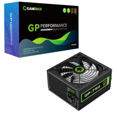 Image of GameMax GP Series 750W 80 Plus Bronze Power Supply 750, Fully Wired, Single Rail, 54A, 140mm Fan, ATX PSU Black