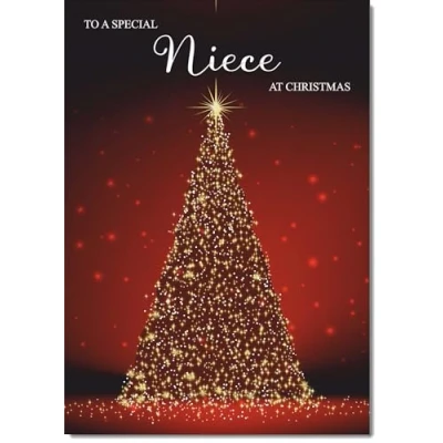 Image of doodlecards Niece Christmas Card Red Tree Large A4 Size for with Plain Envelope