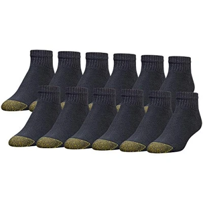 Image of Gold Toe Men&#039;s 656p Cotton Quarter Athletic Socks, Multipairs, Black (12 Pairs), Shoe Size: 12 16