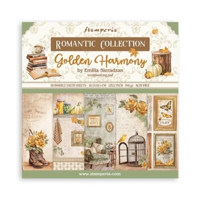Image of Stamperia Scrapbook Paper Pad for Scrapbooking, Albums, Card Making, Bullet Journalling and More, Acid Free, Double Sided, Perfect Hobbies, Crafts, Gifting (Golden Harmony) (30.5 x 30.5 cm)
