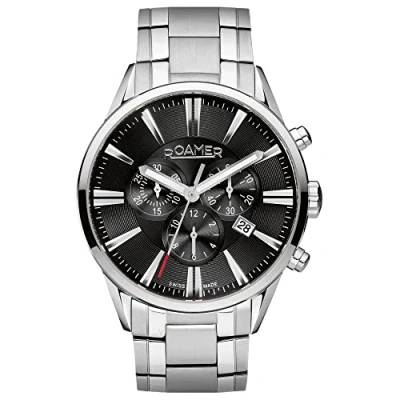 Image of Roamer Superior Men&#039;s Quartz Watch with Black Dial Chronograph Display and Silver Stainless Steel Bracelet 508837 41 55 50