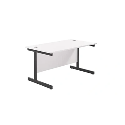 Image of Office Hippo Heavy Duty Rectangular Cantilever Desk, Home Table + Integrated Cable Ports, PC Desk For or Home, 5 Yr Wty Black Frame/White Top, 140cm x 80cm